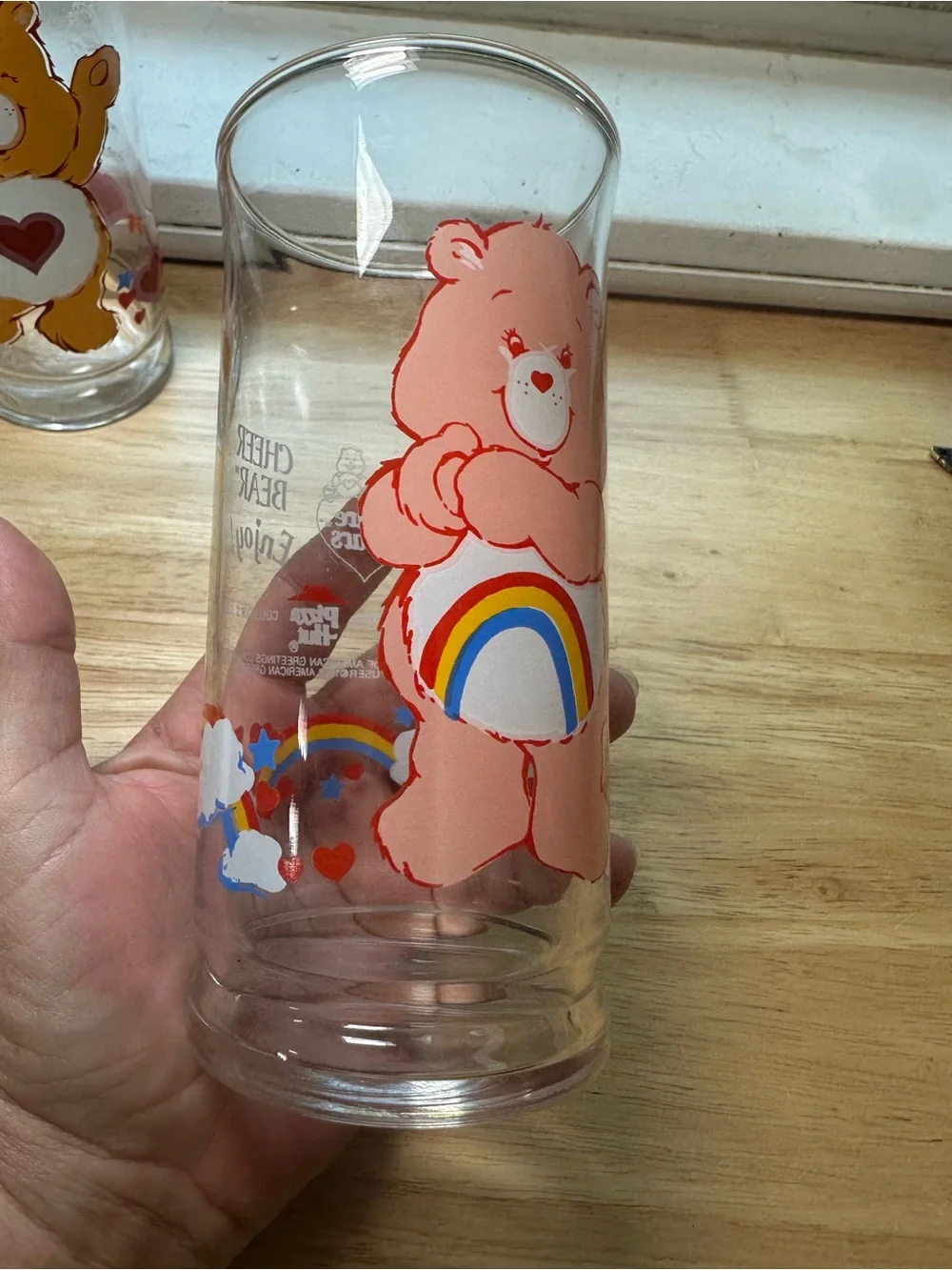 Vintage Care Bears Drinking Glasses - tenderHeart & cheer bear Rainbow